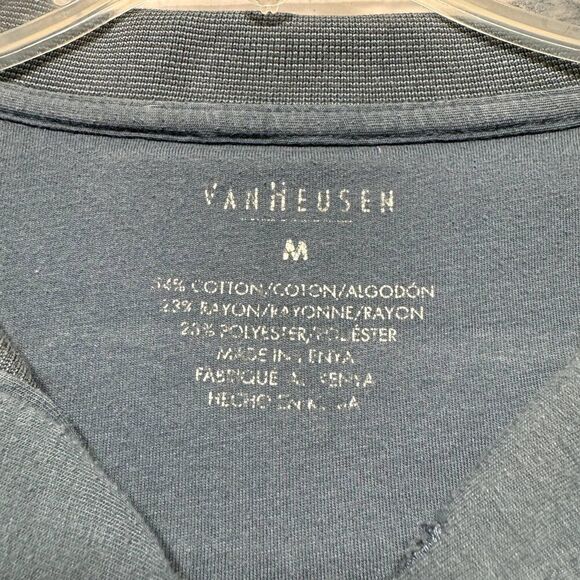 Van Heusen Polo Dark Teal Blue Short Sleeve Collared Shirt Top Mens size Medium - Picture 5 of 8
